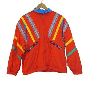 Vtg Head Sportswear Jacket Womens Full Zip Retro Casual Red‎ Multi Color Size L